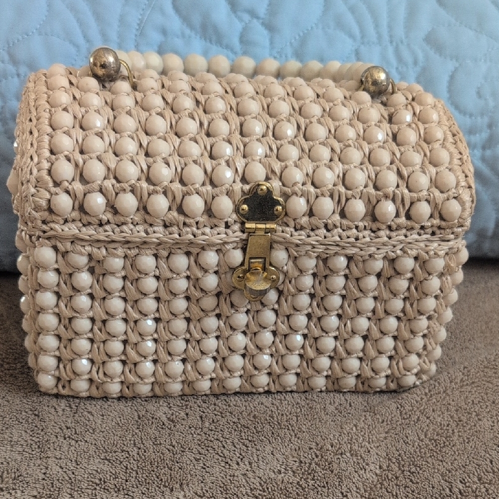 Elegant Cream Beaded Handbag